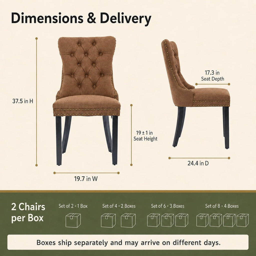 Brown Linen Set of 4, Tufted Kitchen & Dining Room Chairs