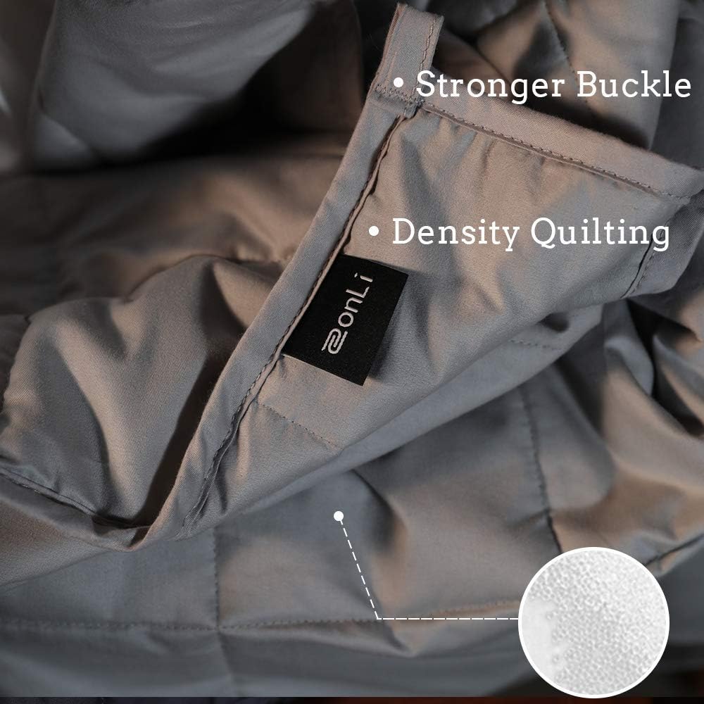 Weighted Blanket (100% Cotton,48''x72'',12lbs, Light Grey), Cooling Weighted Blanket for Adults, High Breathability