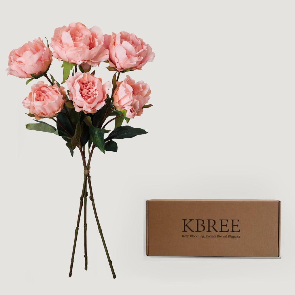 Real Touch Peonies Artificial Flowers, 25.2" Real Touch Latex Coated Flowers, 3 Peony Stems with 6 Large Blooms