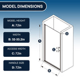 Glass Shower Door 34-35.2" W x 72" H, Frameless Pivot Shower Door, 1/4"(6mm) SGCC Tempered Glass Shower Door