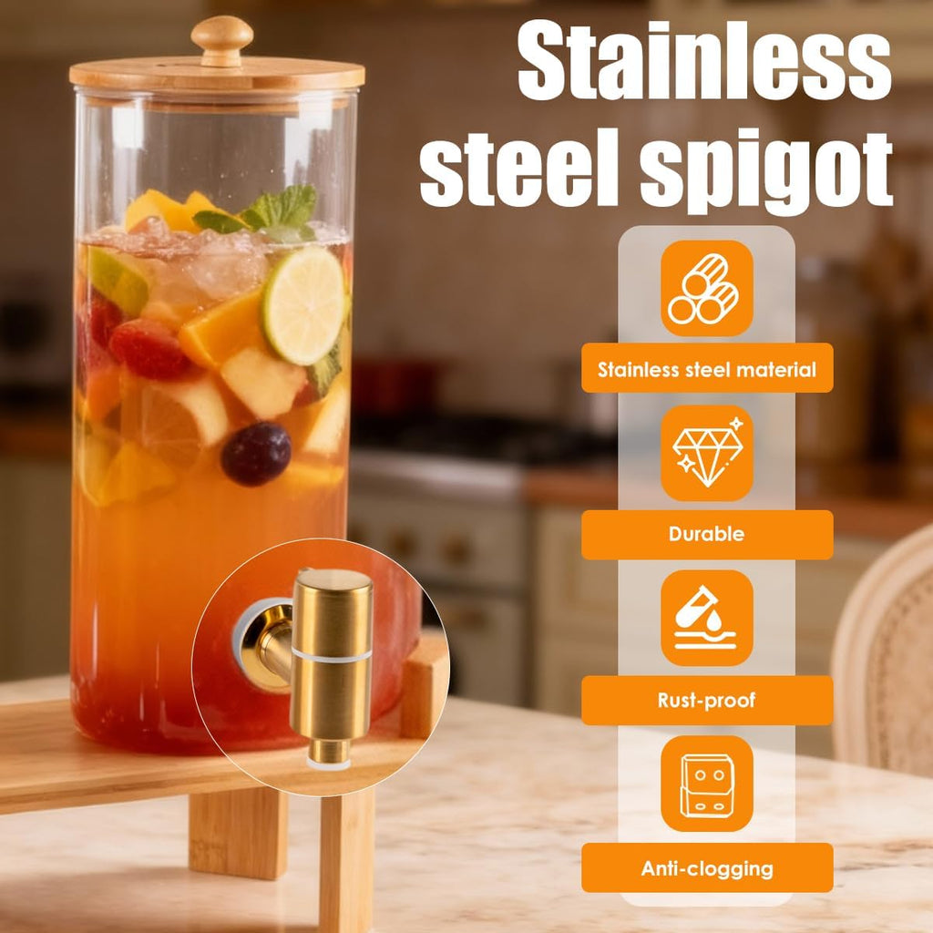 Gallon 2 Pack large Glass Drink dispenser for parties,Beverage Dispenser With Wood Stand,Water Dispensers - Set of 2