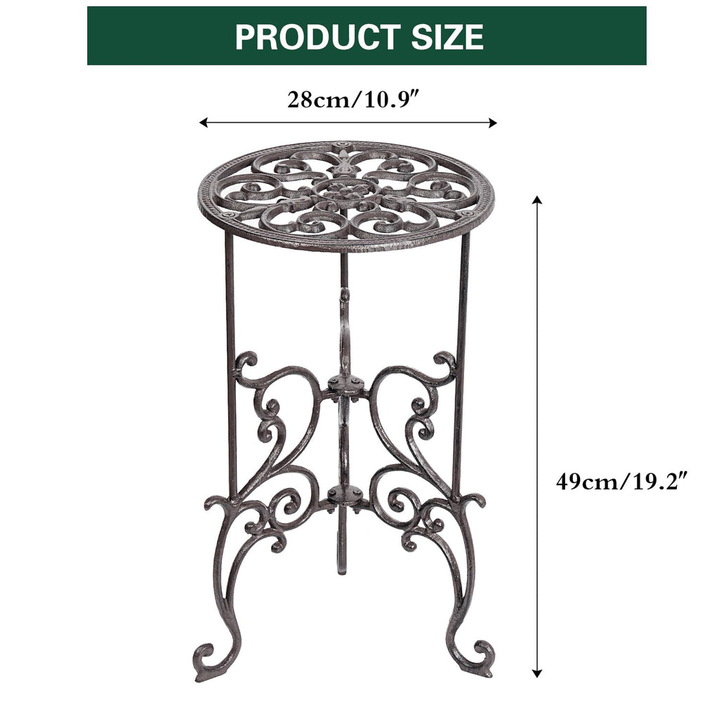 Cast Iron Potted Plant Stand, 19.3 Inch 1 Tier Metal Planter Rack