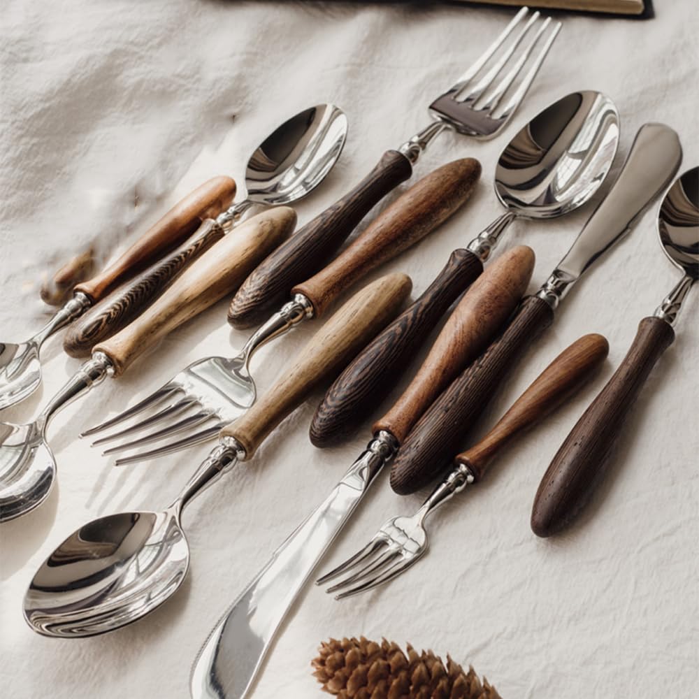 20 Piece Silverware Set Service for 4,Premium Wooden Handle Stainless Steel Flatware Set Home Include Fork Knife