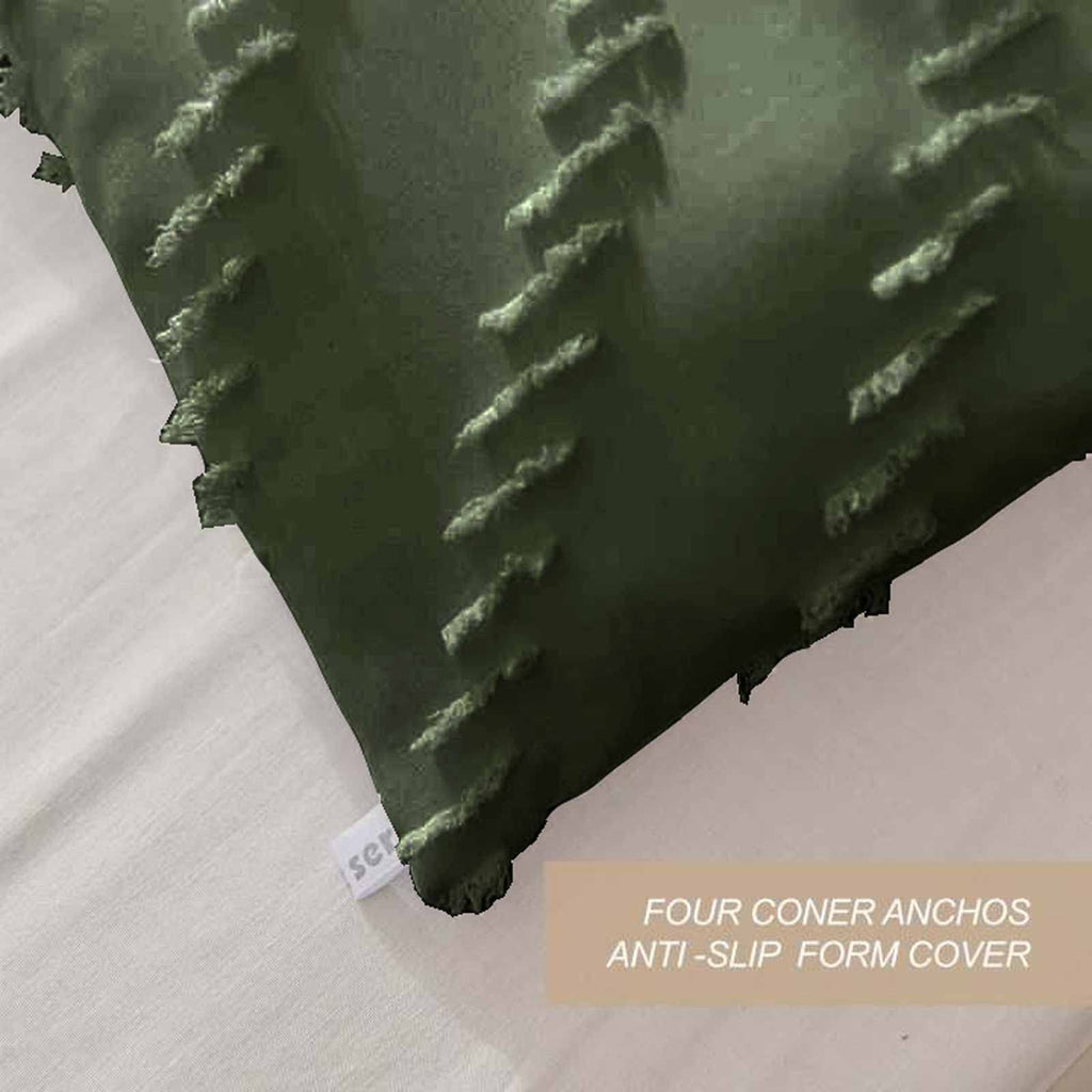 King Size Comforter Set Dark Green Tufted Boho Soft Shabby Chic Reversible Down Alternative Microfiber Bedding Set