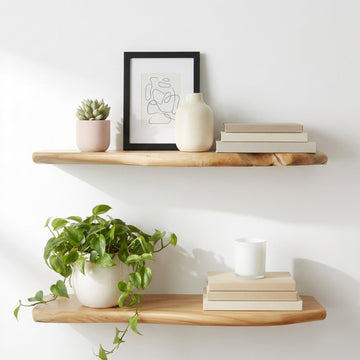 24" Cedar Floating Shelves, Set of 2, Live Edge Wall Shelves