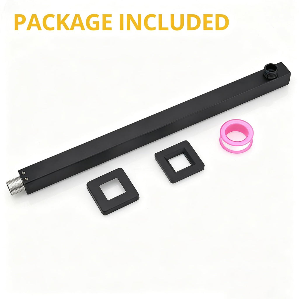 20 Inch Shower Head Extension Arm with Flange, Shower Rod, Black