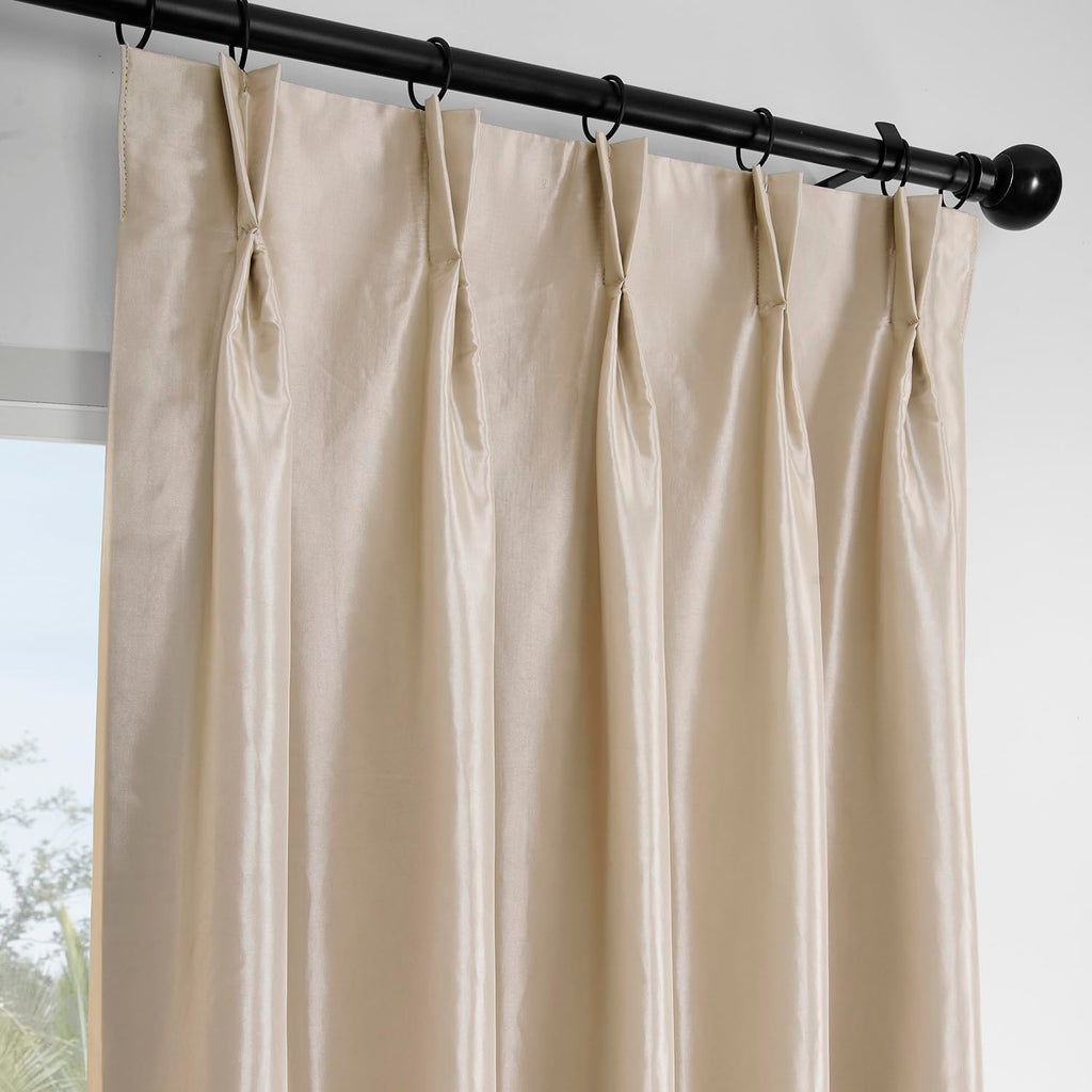 Faux Silk Taffeta Blackout Curtains 84 Inches Long (1 Panel), 25W x 84L Pleated Curtains Home Decor, Antique Beige