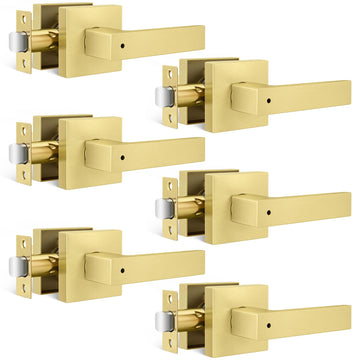 Brushed Gold Privacy Door Handles Interior, Bedroom - 6 Pack