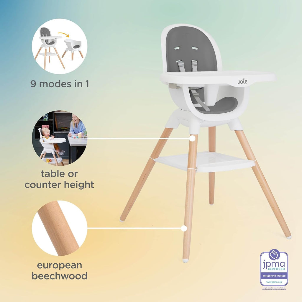 Chai Multi-Mode Highchair - European Beech Wood, Convertible, 9+ Modes, Birth up to 60 lb. (Shadow) | European Beech