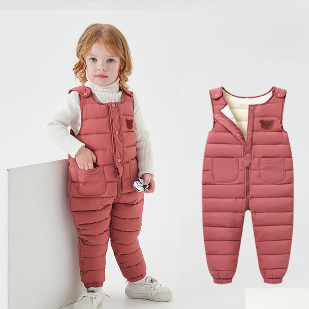 Boys Girls Snow Pants Kids Snowsuit Puffer Winter Warm Snowsuit Zip Up Quilted Down Overalls Windproof Ski Outfits