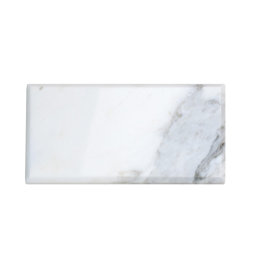 Beveled Subway Calacatta Marble Tile White 3x6 Polished 5 sq ft 40-Pack