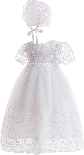 Baby Girls Baptism Dress Christening Lace Floral Embroidered Gown Outfit for Infant Toddler