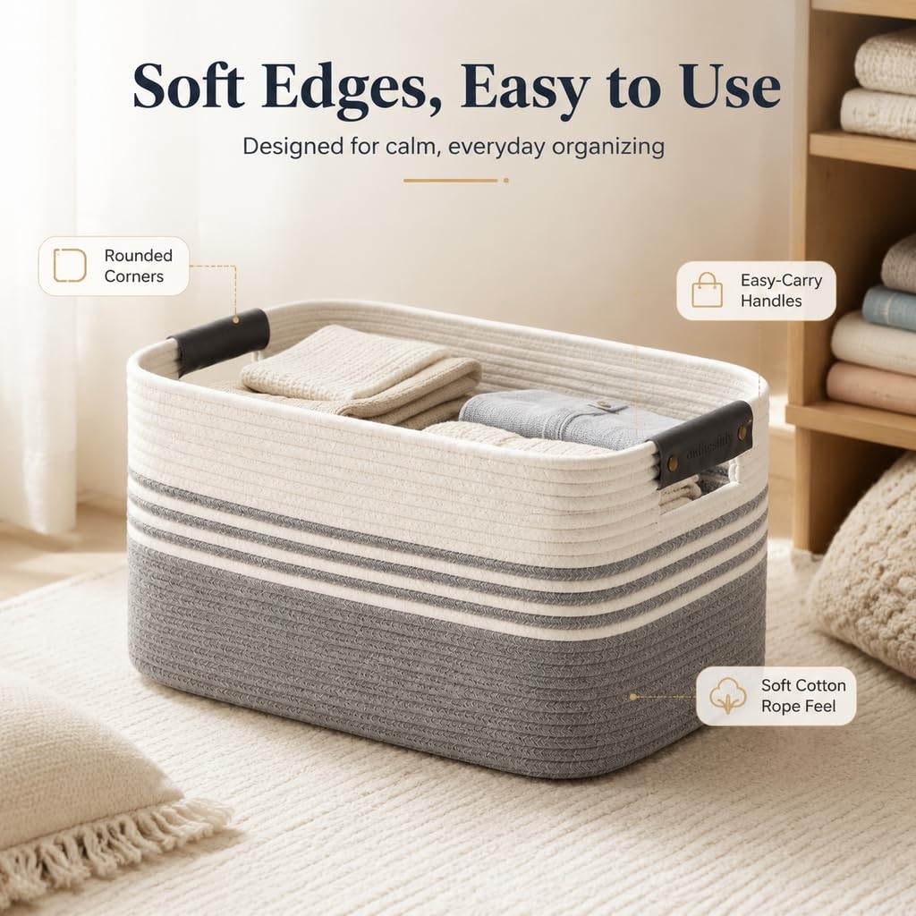 Cotton Rope Laundry Basket Extra Large, 22.8GAL Collapsible Woven Storage Baskets Kids Toys Stuffed Animal,Boho