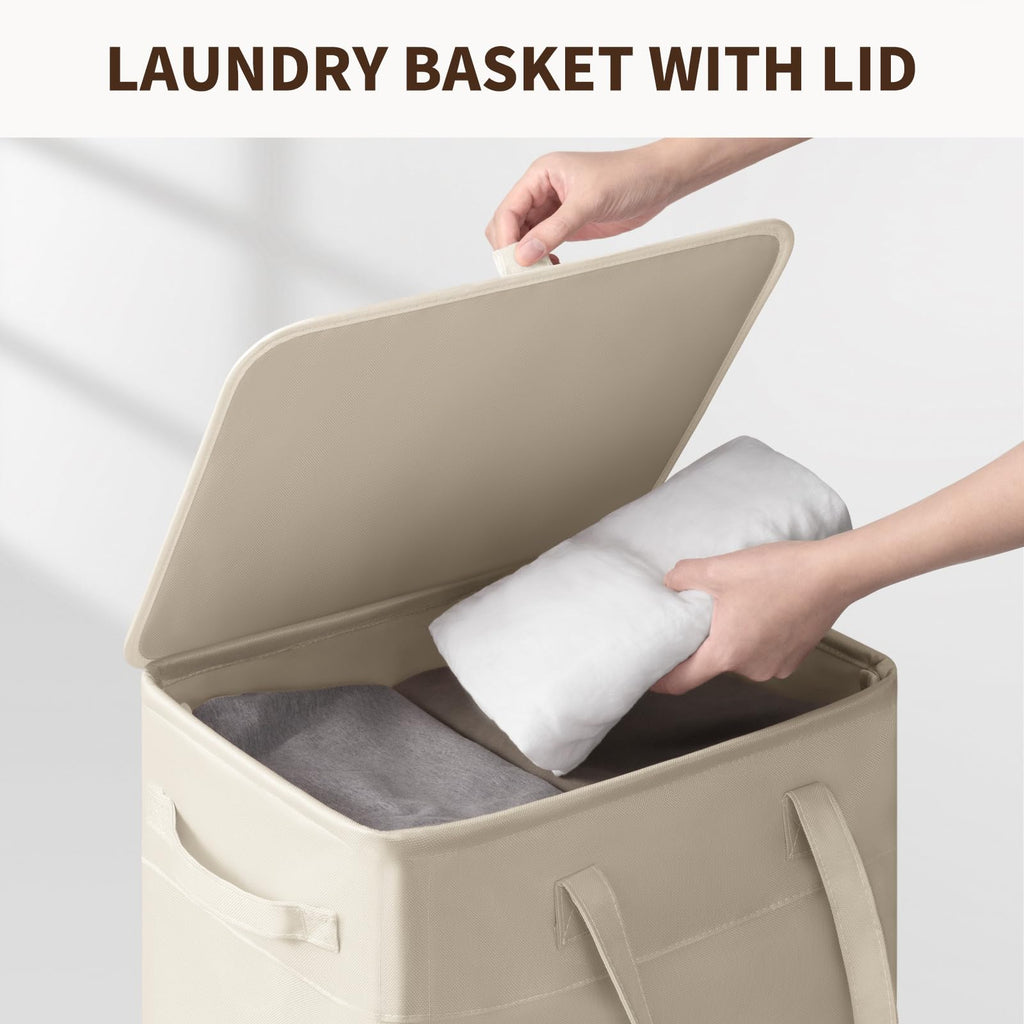 100L Large Rolling Laundry Basket with Wheels and Lid, White