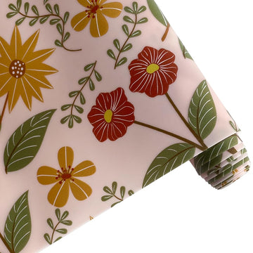 Yellow Flower Printed Pink Jelly Vinyl Roll 12"×54" Floral Translucent PVC Vinyl Fabric 0.7 mm for DIY Crafts Sewing