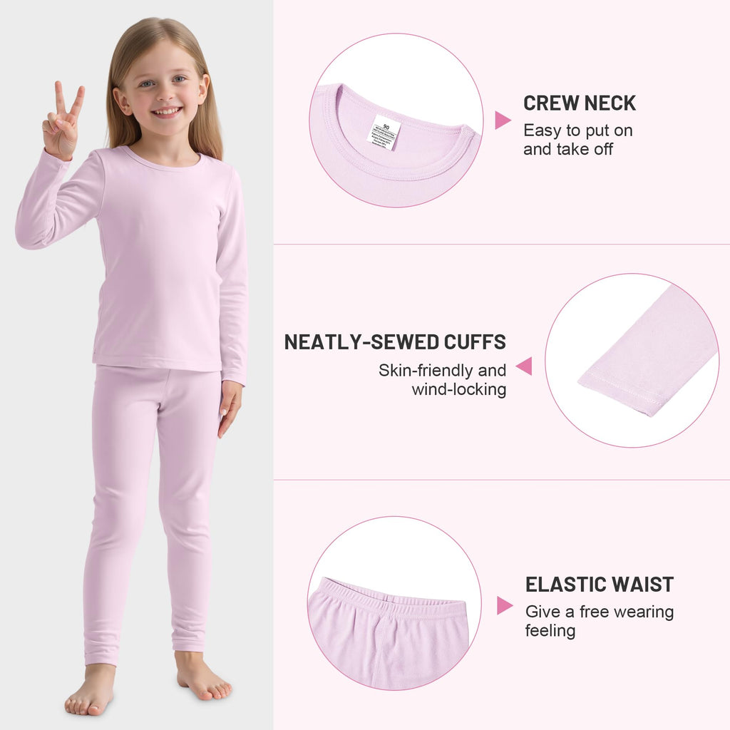Girls Thermal Underwear Set Toddler Long Johns Kids Winter Base Layer Top & Bottom Lavender