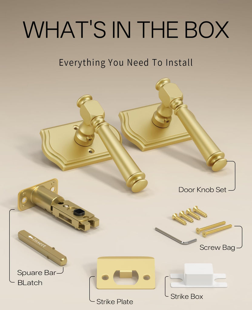 1 Pack Brushed Gold Passage Interior Door Handles