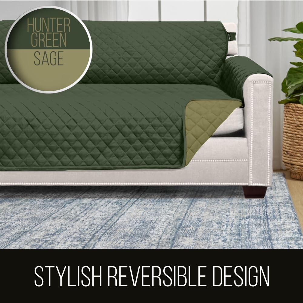 Couch Covers with Strap, Small Recliner, Hunter Green Sage