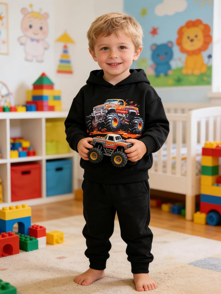 Toddler Boys' Dinosaur & Truck Print Pullover Hoodie and Sweatpants Set