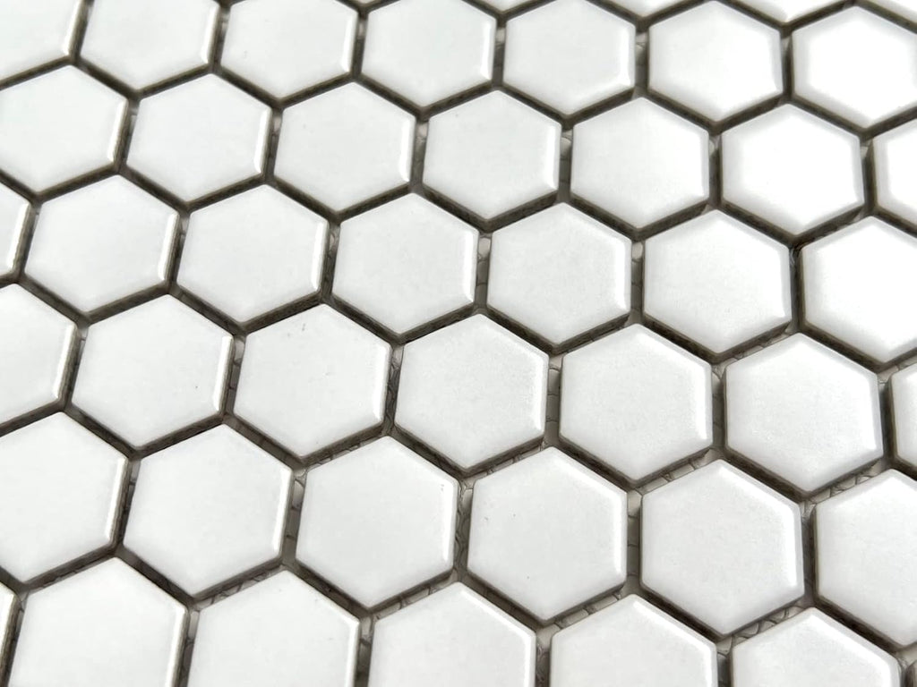Hexagon 1x1 White Porcelain Mosaic Floor Tile Matte Italian Design Backsplash Bathroom Wall Shower Accent Decorative