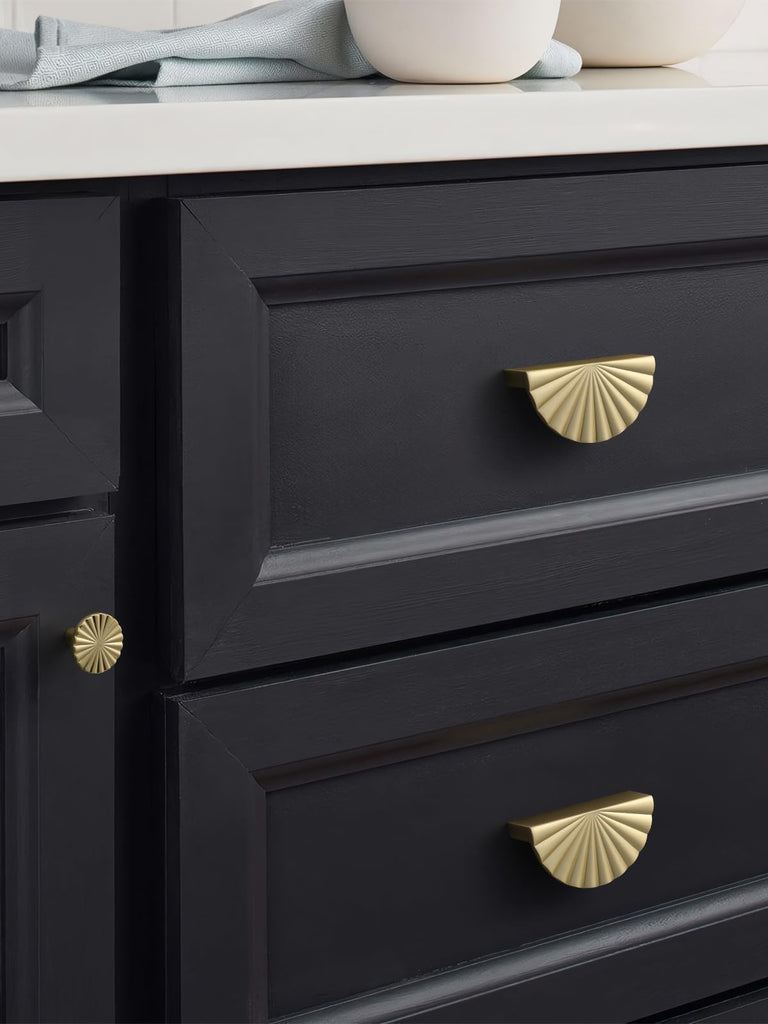 2 Pack Brushed Gold Cabinet Pulls 3" Hole Center Cup Flat Brass Drawer Pulls Kitchen Cupboard Bathroom Dresser
