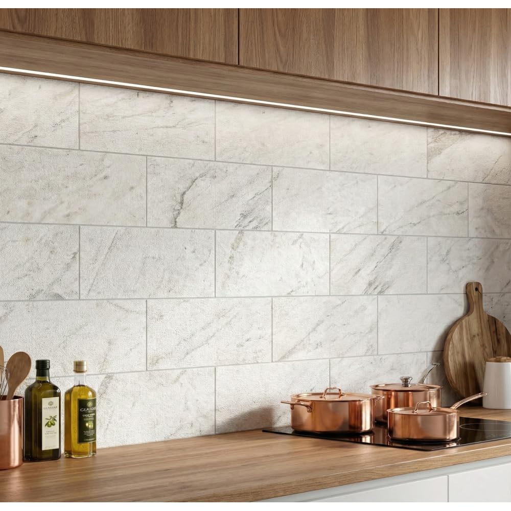 3D Fluted White Marble Wall Tiles, 12 x 24 Inch, 4 Pieces, FS Finish