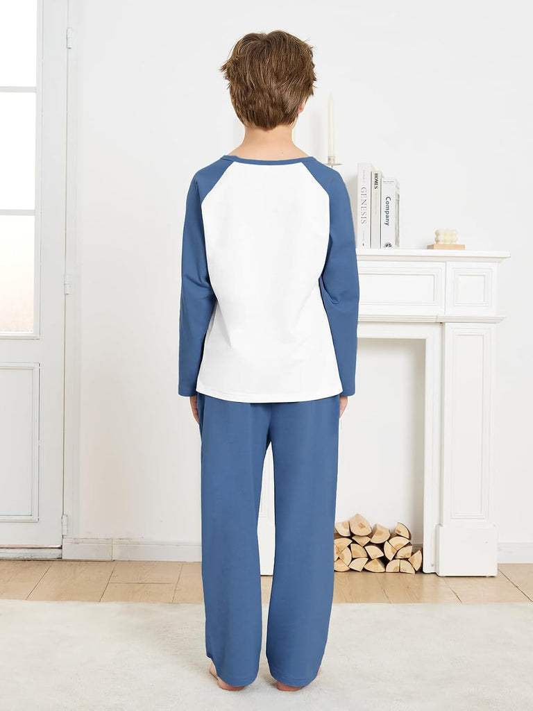 Boys Pajamas 2 Pcs Set Kids Cotton Sleepwear with Pockets Long Sleeve Top and Pants Pjs for boys