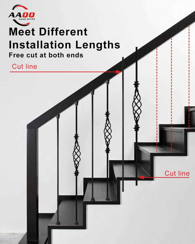 16 Pack Balusters for Staircase Interior Hollow Big Basket and Straight Stair Spindles 1/2" Square Iron Balusters