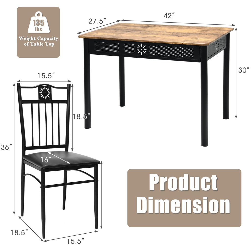 5 Piece Dining Table Set for 4, Kitchen Table Set w/ Chairs, Beige