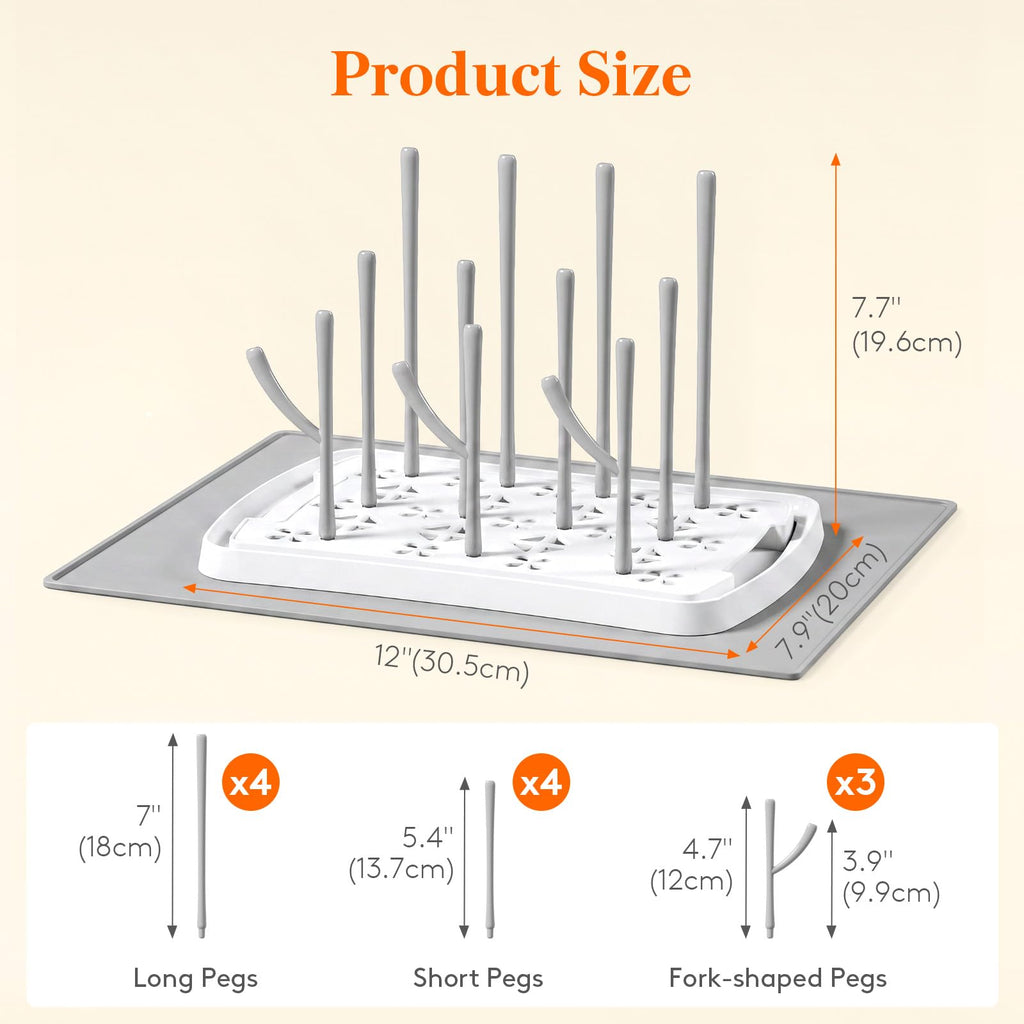 Portable Baby Bottle Drying Rack with Drain Mat & Tray, BPA Free
