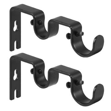 Heavy Duty Double Curtain Rod Brackets, 1" & 5/8" Inch Rod Holders (Set of 2, Black)