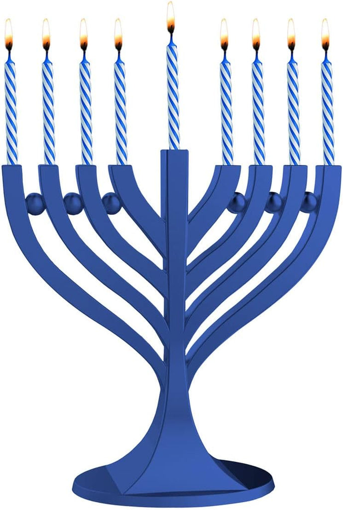 Zion Judaica 5.25" Mini with Hanukkah Candle Set - Dark Royal Blue with 44 Blue White Mini Chanukah Candles Small - Set of 45