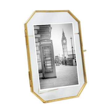 Jacobs 5x7 Vintage Style Octagon Brass & Glass, Metal Floating Picture Frame with Locket Closure (Vertical), Made for