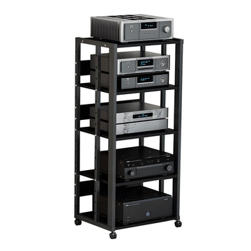 5-Tier AV Media Stand with Wheels, Modern Mobile Stereo Cabinet