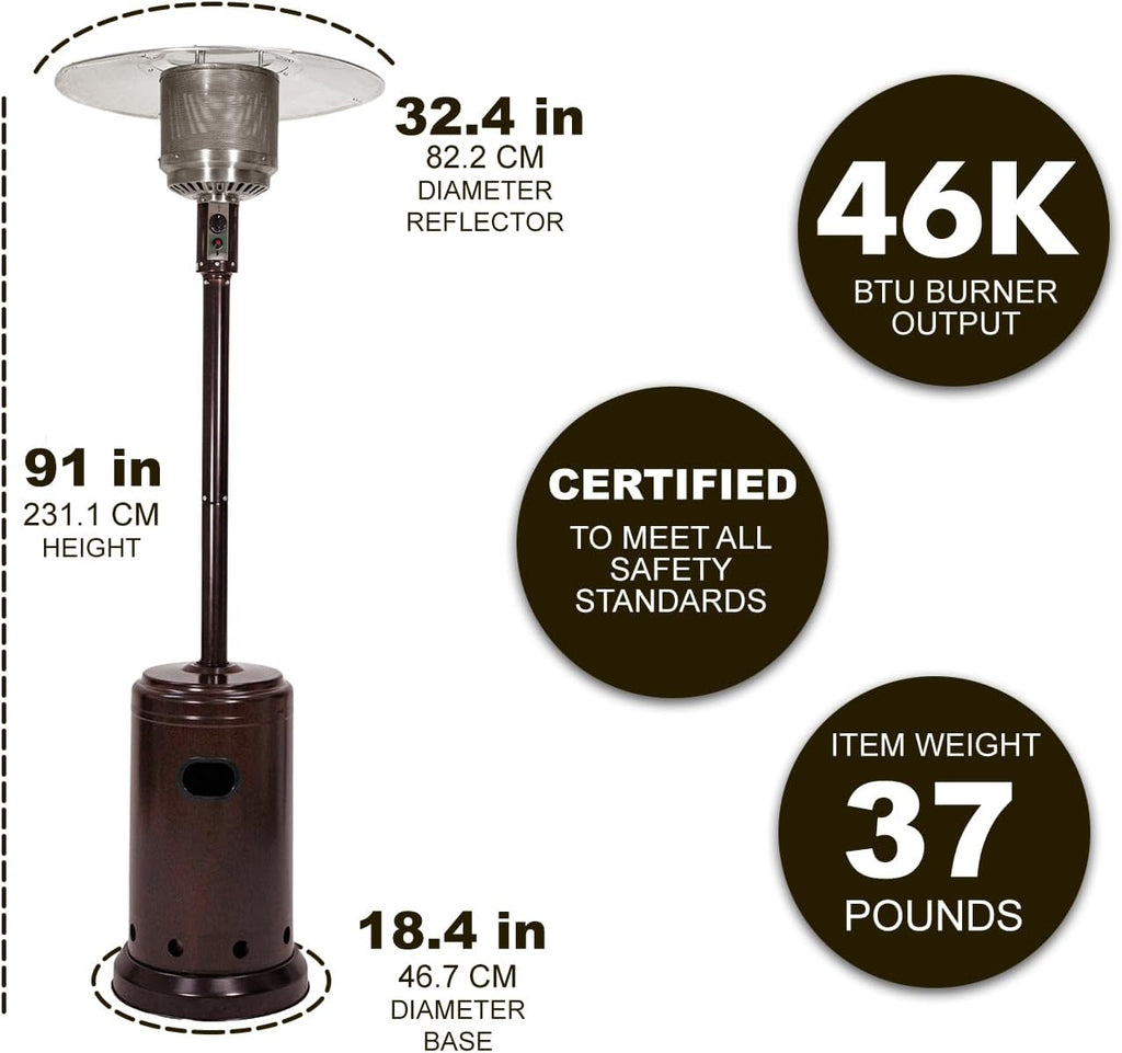 46,000 BTU Portable Outdoor Propane Patio Heater with Wheels, Commercial & Residential, Easy to Use, with Water Tank