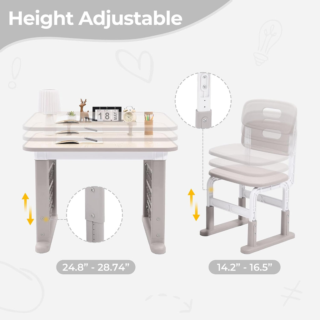 Kids Desk & Chair Set, Height Adjustable, Graffiti Desktop, Grey
