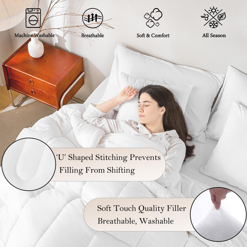Pink Pixcel 7 Pcs Comforter Set, Block Building Bed in a Bag with Fitted Sheet & Pillowcases, Soft