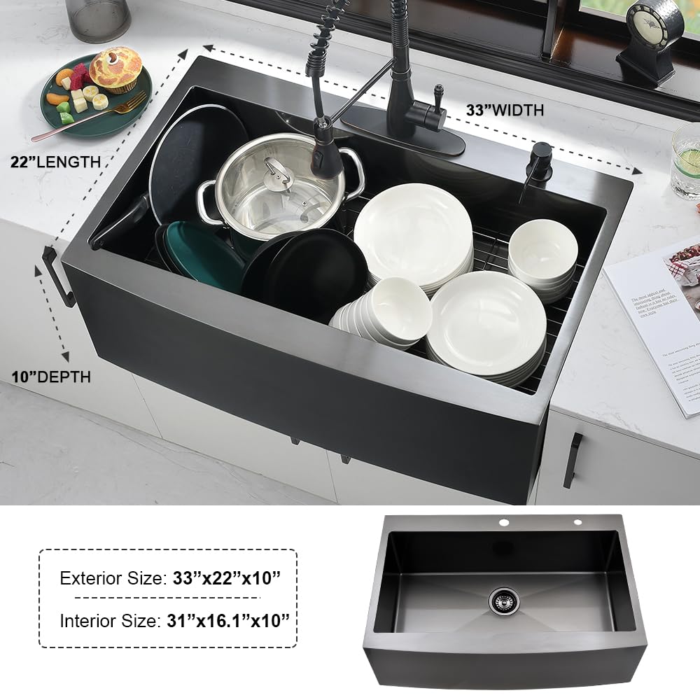 33x22 Drop In Farmhouse Kitchen Sink Black Apron Front Kitchen Sink