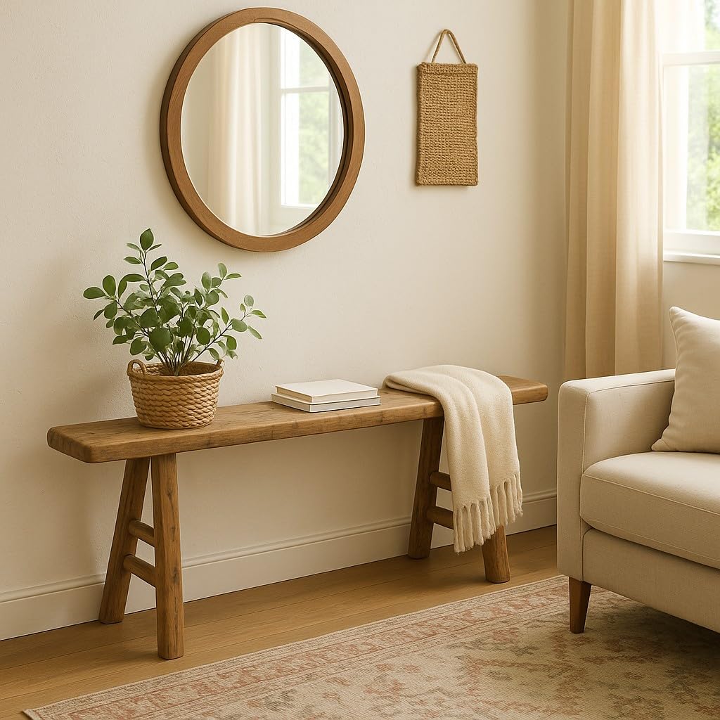 Handmade Wooden Entryway Bench, Vintage Noodle Bench, or Entryway, End of Bed Bench, Weathered Natural Wood Bench