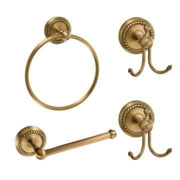 4 Pcs Antique Brass Gold Bathroom Accessories Set