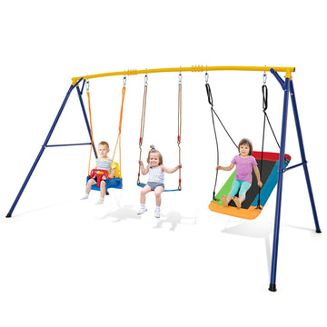 660 lbs Swing Sets for Backyard, 3 Seat Heavy Duty Metal A-Frame Swing Stand w/Platform Swing, Belt Swing, Baby
