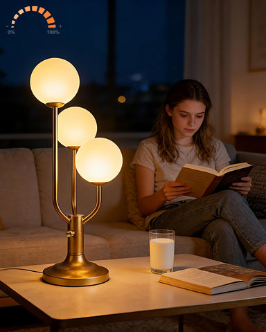 Modern Gold Globe Table Lamp Dimmable Mid Century 3-Light Desk Lamp 3000K Warmwhite Nightstand Lamp 