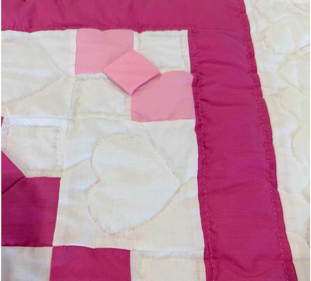Baby Girl Quilt Hand Sewn Dark Light Pink Bow Ties Polka Dot Back