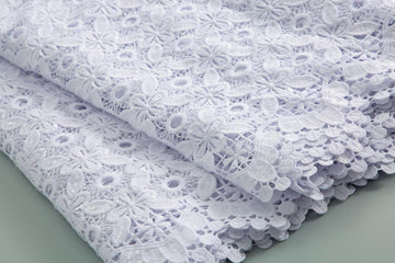 African Lace Fabric 5 Yards, Nigerian Solid White Water Soluble Lace Fabric for Party Wedding Dress Sewing