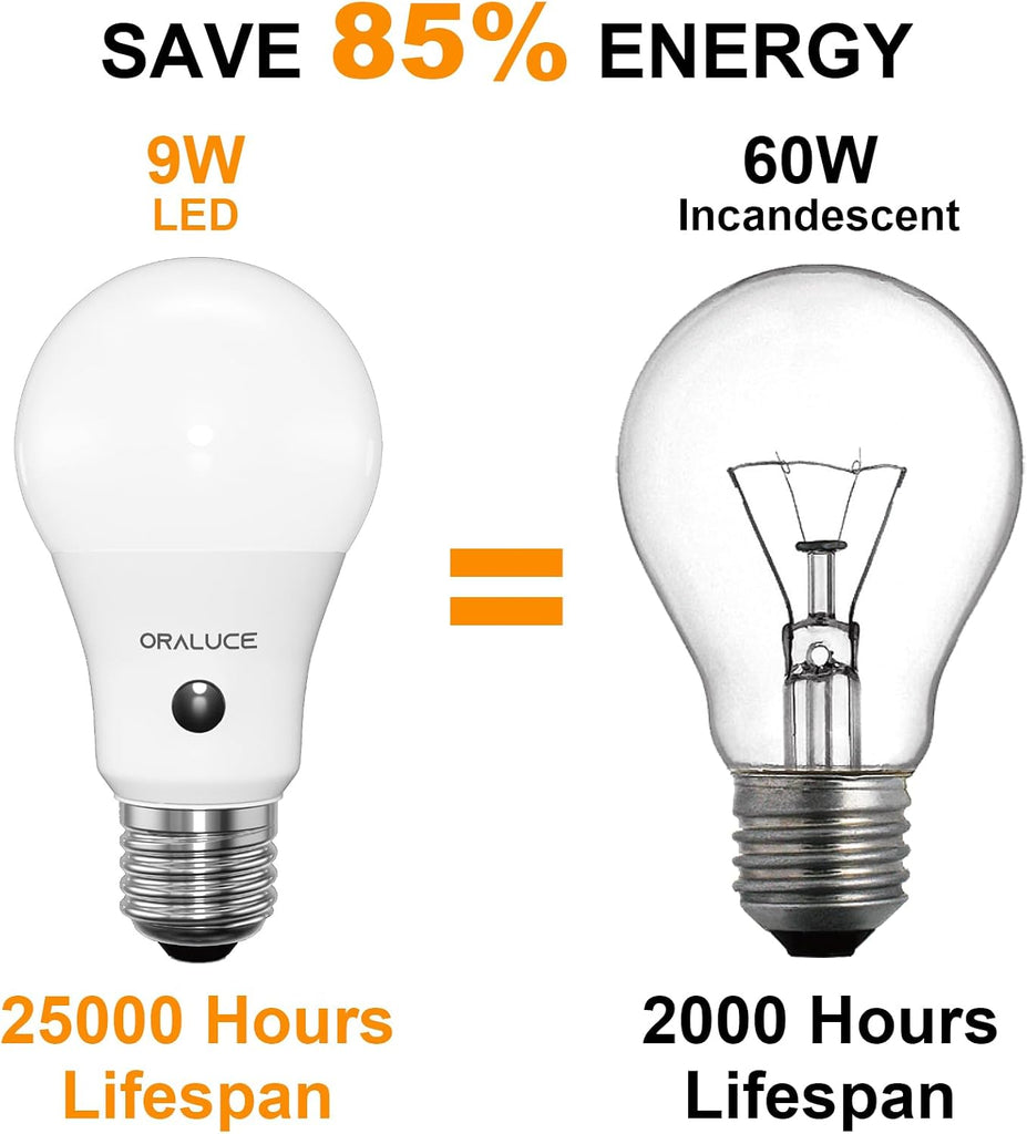 Dusk to Dawn Outdoor Light Bulb, Warm White 3000K, 4 Pack