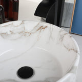 Bathroom Vessel Sink With Black Faucet And Drain White Marble Ceramic Vessel Sink 16 inch Round Vessel Sink Above