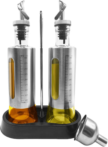 10oz/300 ml Oil and Vinegar Dispenser Set with Tray, 2 Pack Oil Dispenser - Set of 2