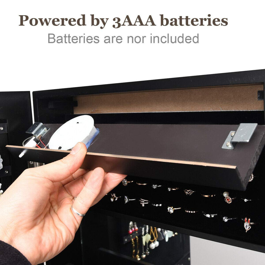 Wall Mounted Jewelry Cabinet, Lockable Door Hanging Jewelry Armoire w/ 12LEDs, Space Saving Makeup Display Cabinet