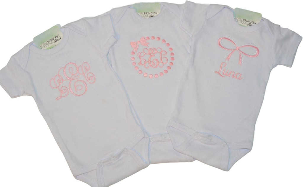 Newborn Baby Girl Gift Bundle Set 11 Pc Set, Romper Bodysuit Bloomers Bib and Burp Cloth - Pink and White Pearls