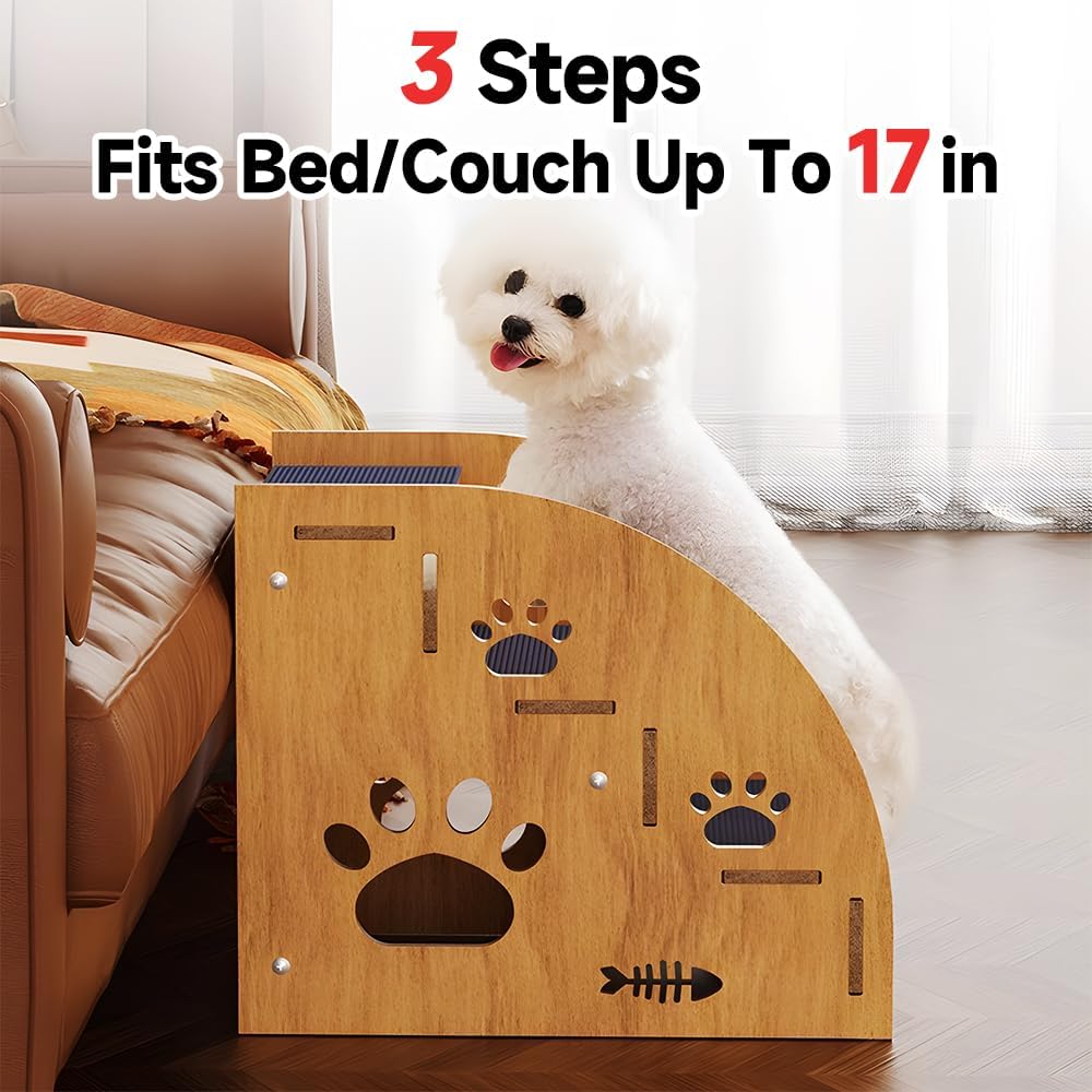 Pet Steps for Small Dogs,Wooden Cat Stairs for Old Cats,Doggy Dog Steps for Bed Couch Sofa Windows,3-Step Ladder